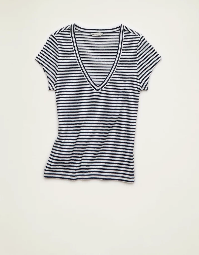 T-shirt texturé à encolure en V AE