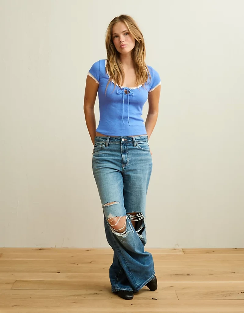 AE Keyhole Hey Baby Waffle Tee