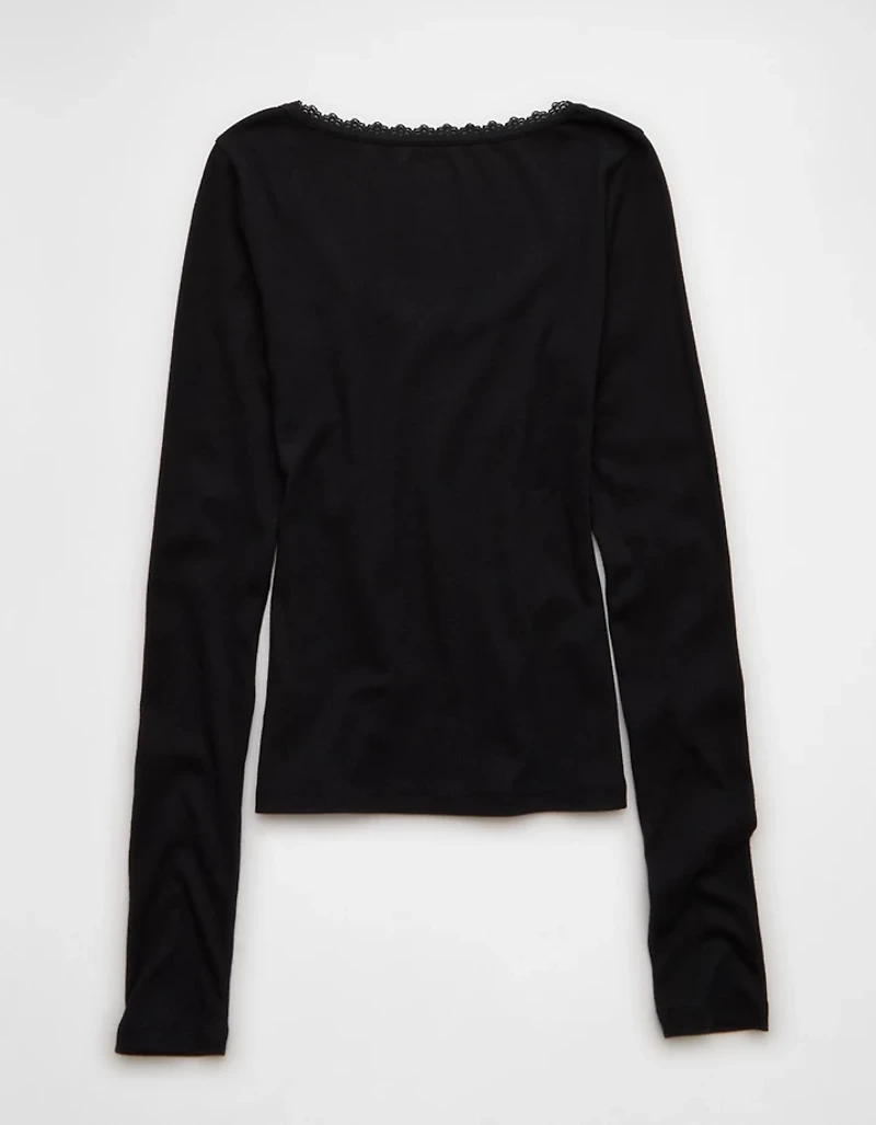 AE Lace-Trim Long Sleeve T-Shirt