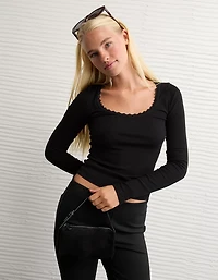 AE Lace-Trim Long Sleeve T-Shirt