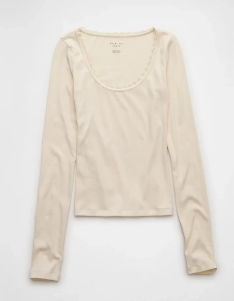 AE Lace-Trim Long Sleeve T-Shirt