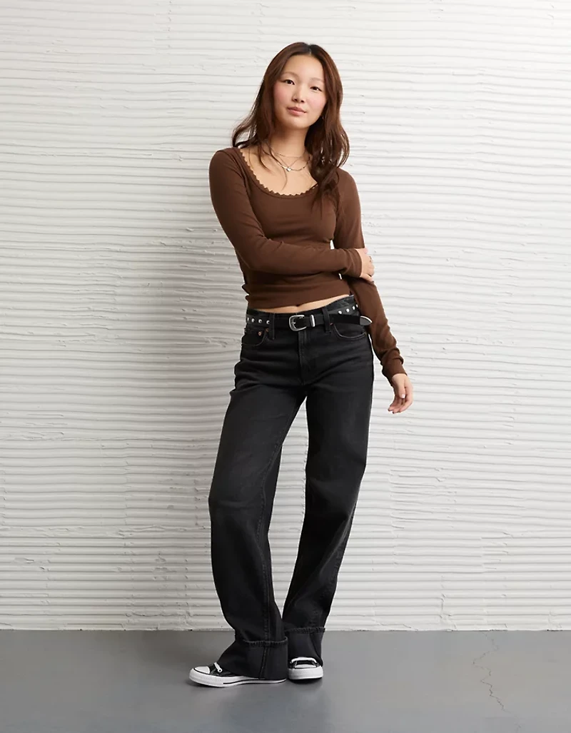 AE Lace-Trim Long Sleeve T-Shirt
