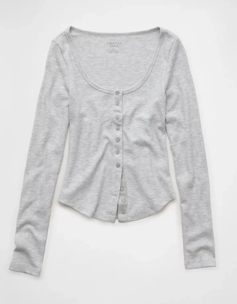 AE Waffle Long Sleeve Button-Up Tee