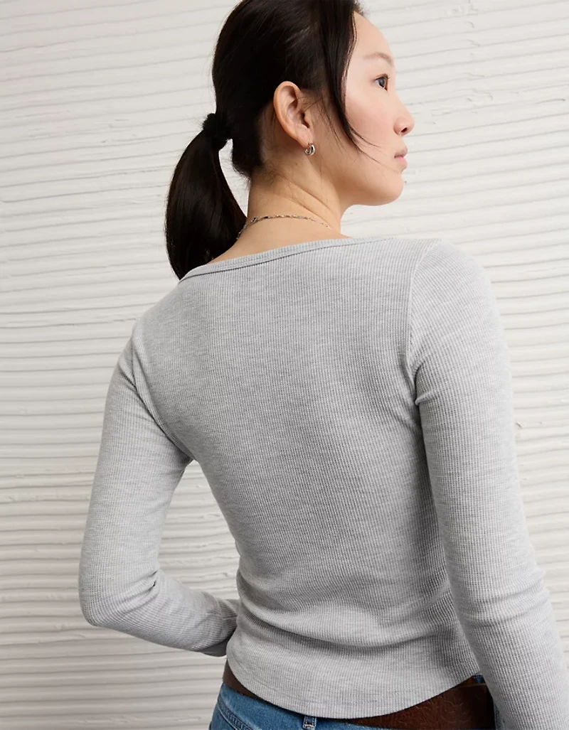 AE Waffle Long Sleeve Button-Up Tee