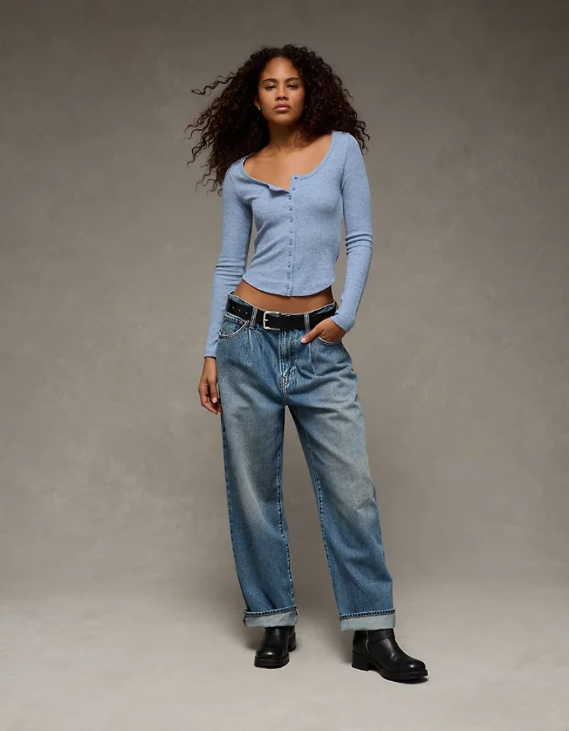 AE Waffle Long Sleeve Button-Up Tee