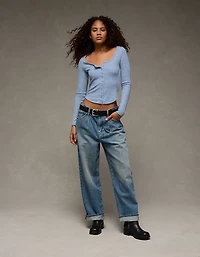 AE Waffle Long Sleeve Button-Up Tee