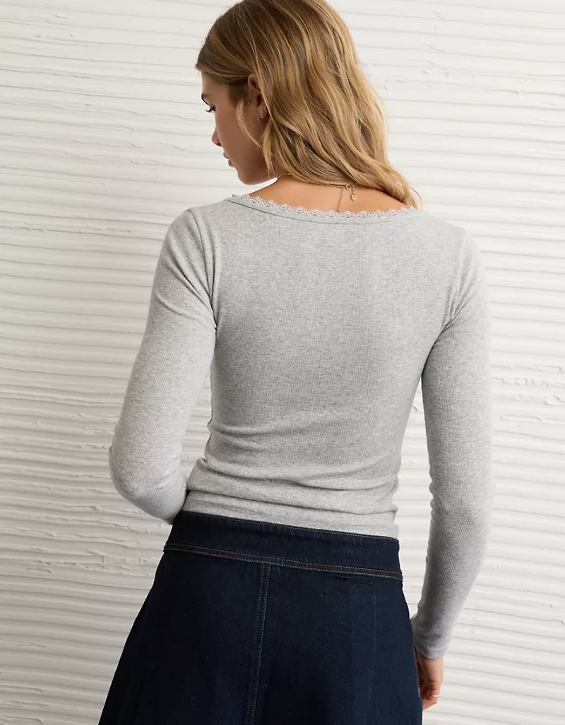 AE Lace-Trim Long Sleeve T-Shirt