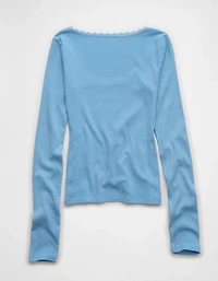 T-shirt avec bordure en dentelle à manches longues AE