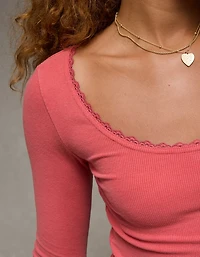AE Lace-Trim Long Sleeve T-Shirt