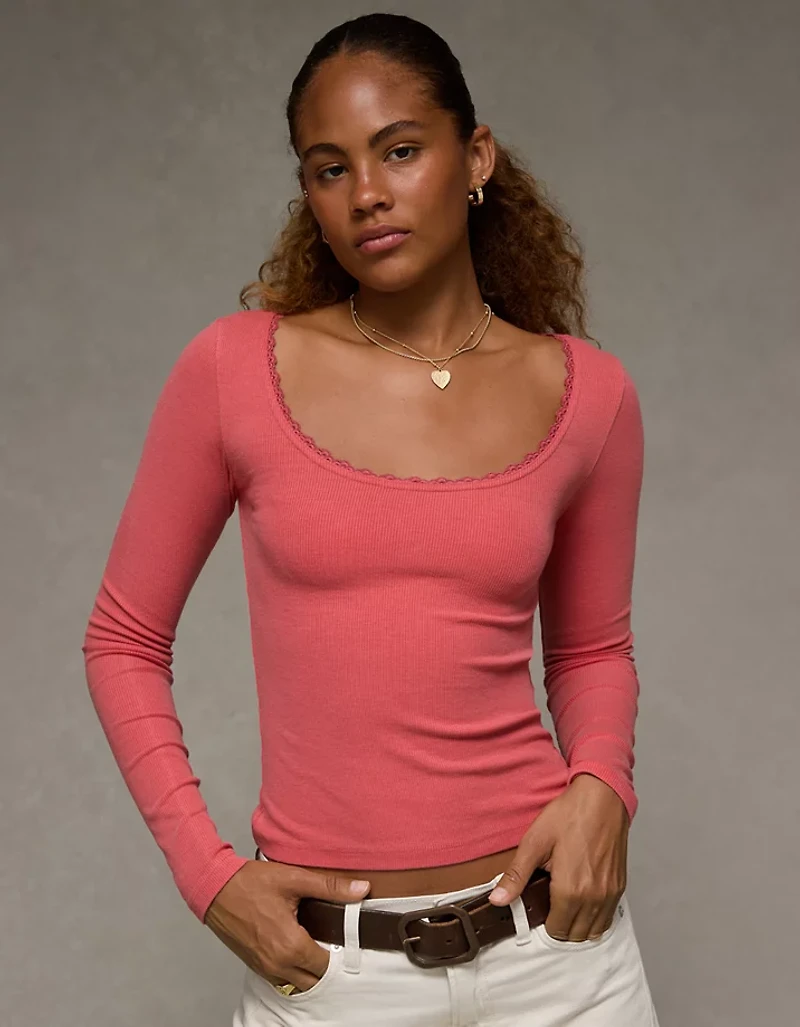 AE Lace-Trim Long Sleeve T-Shirt