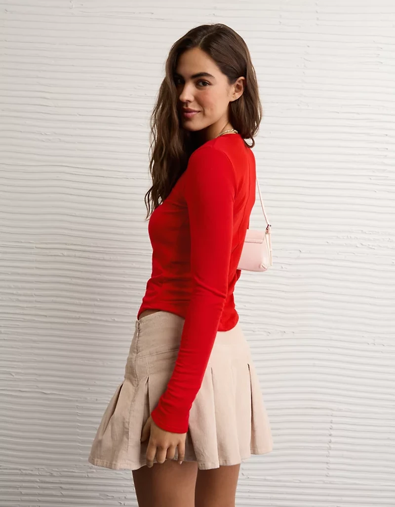 T-shirt confortable à col rond et manches longues AE