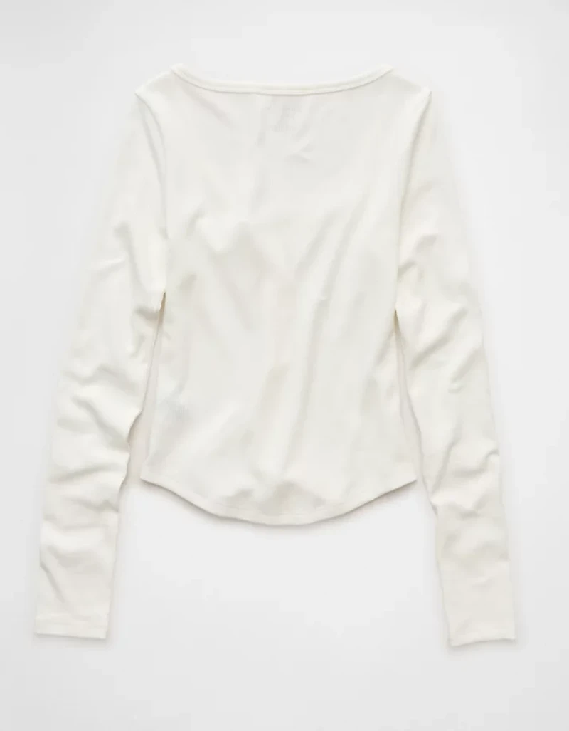 T-shirt gaufré à boutons et manches longues AE