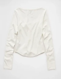 T-shirt gaufré à boutons et manches longues AE