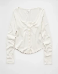 T-shirt gaufré à boutons et manches longues AE