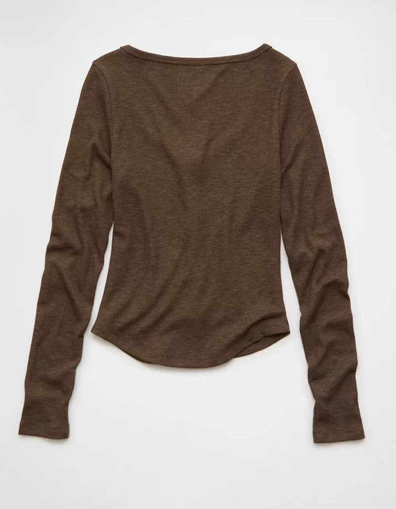 AE Waffle Long Sleeve Button-Up Tee