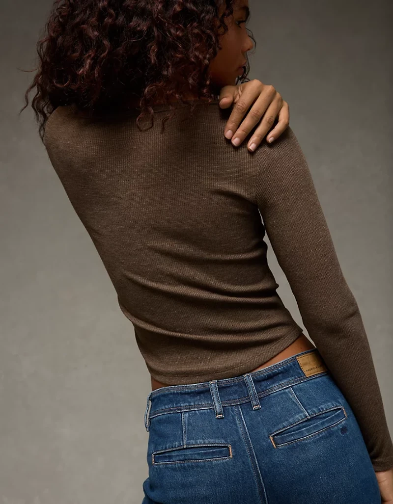 AE Waffle Long Sleeve Button-Up Tee