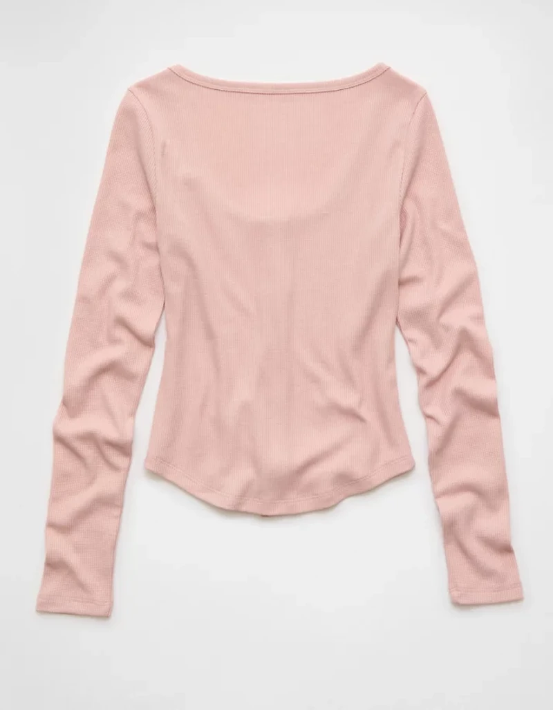 AE Waffle Long Sleeve Button-Up Tee