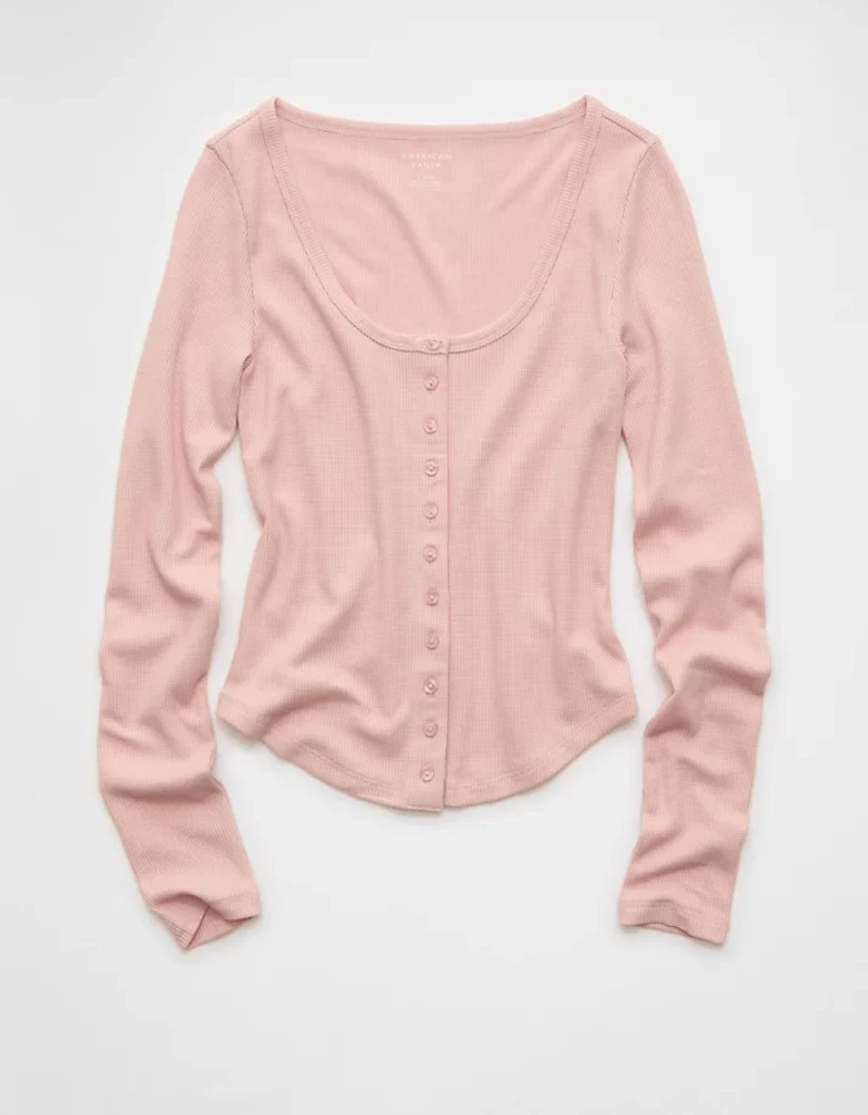 AE Waffle Long Sleeve Button-Up Tee