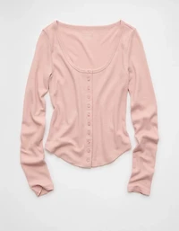 AE Waffle Long Sleeve Button-Up Tee