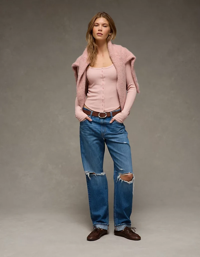 AE Waffle Long Sleeve Button-Up Tee