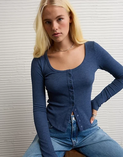 AE Waffle Long Sleeve Button-Up Tee