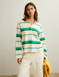 AE Long-Sleeve Striped Rugby Polo Shirt