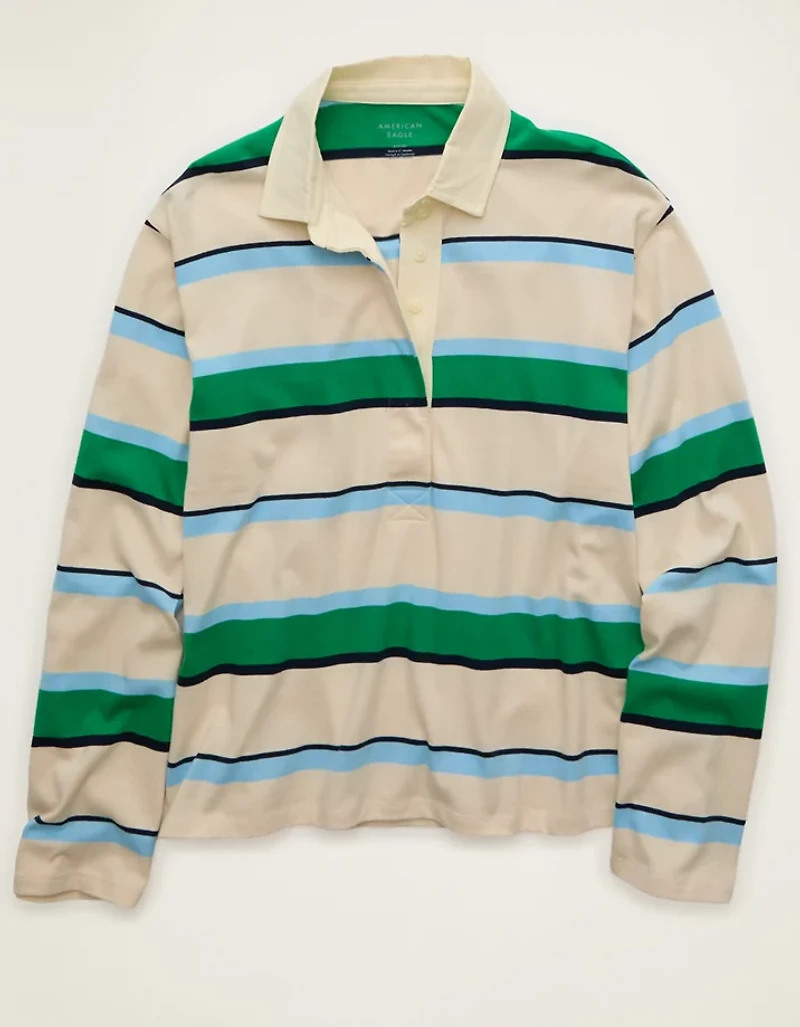AE Long-Sleeve Striped Rugby Polo Shirt