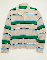 AE Long-Sleeve Striped Rugby Polo Shirt