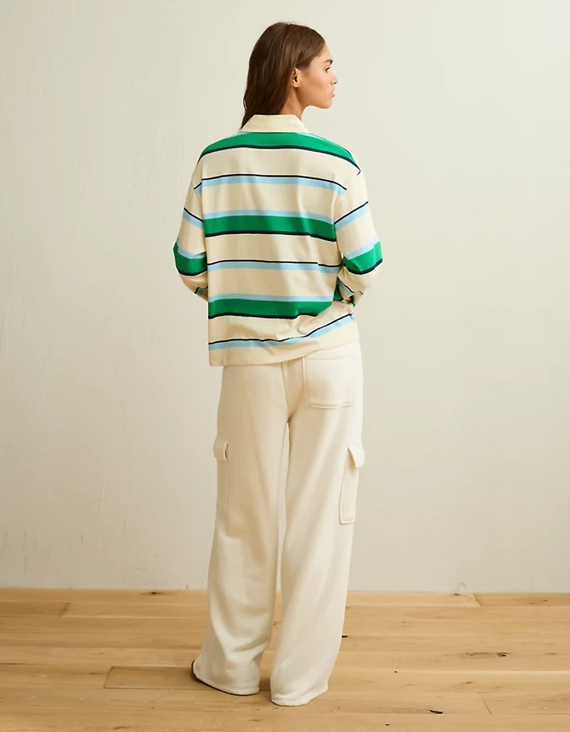 AE Long-Sleeve Striped Rugby Polo Shirt