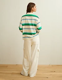 AE Long-Sleeve Striped Rugby Polo Shirt