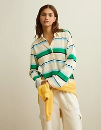 AE Long-Sleeve Striped Rugby Polo Shirt