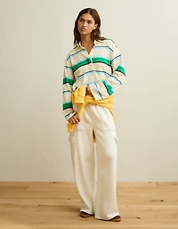 AE Long-Sleeve Striped Rugby Polo Shirt
