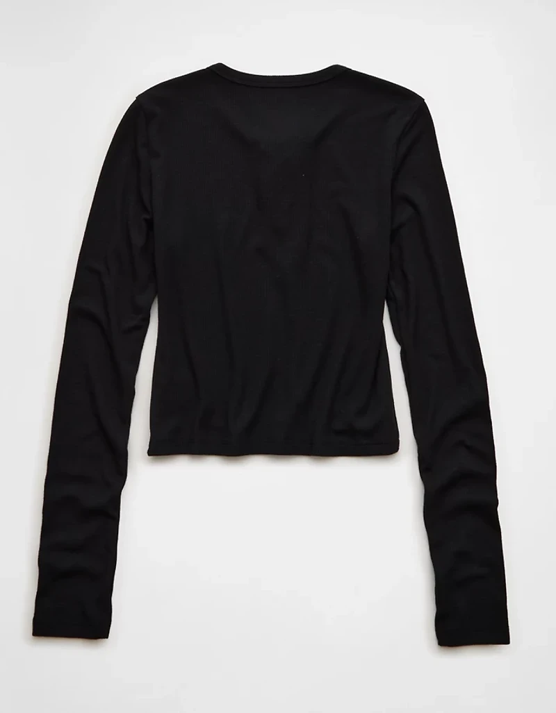 AE Cropped Long-Sleeve Lace-Up T-Shirt