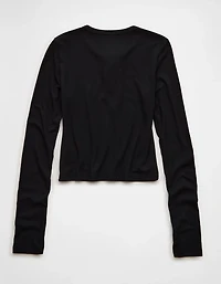 AE Cropped Long-Sleeve Lace-Up T-Shirt