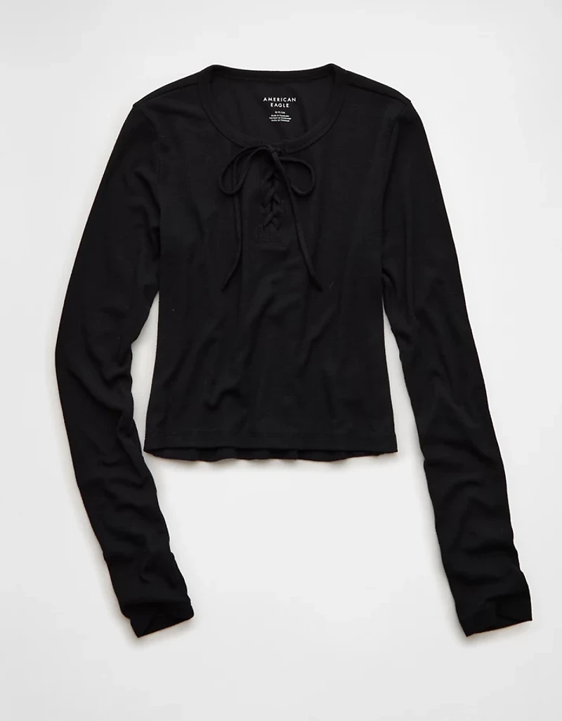 AE Cropped Long-Sleeve Lace-Up T-Shirt