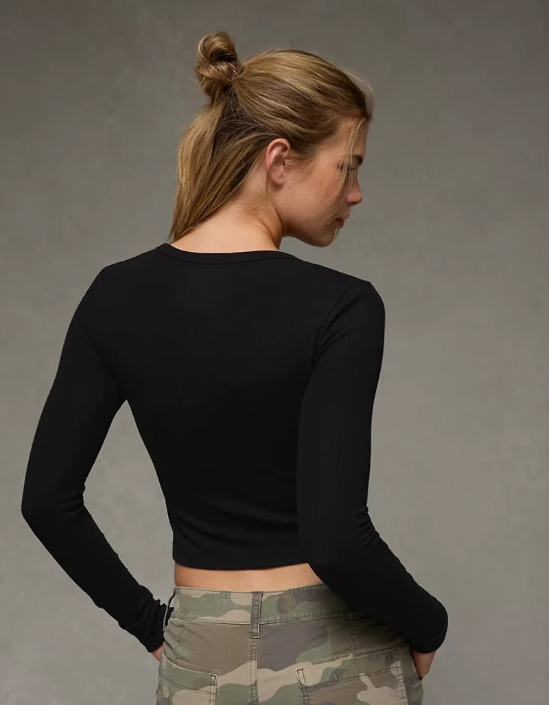 AE Cropped Long-Sleeve Lace-Up T-Shirt