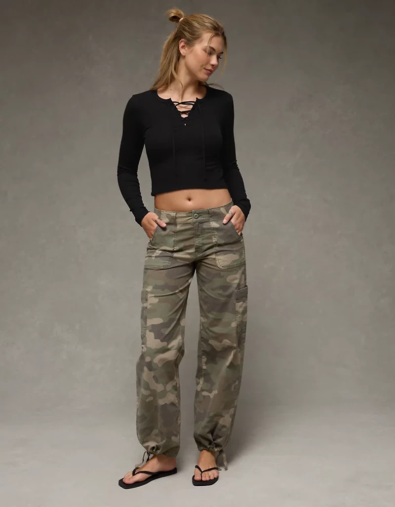 AE Cropped Long-Sleeve Lace-Up T-Shirt