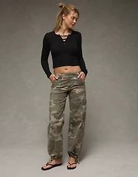 AE Cropped Long-Sleeve Lace-Up T-Shirt