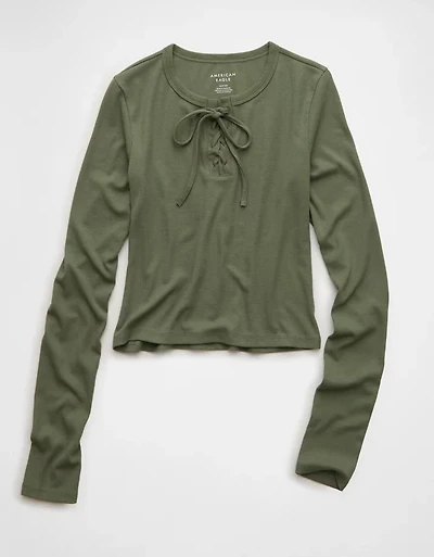 AE Cropped Long-Sleeve Lace-Up T-Shirt