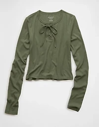 AE Cropped Long-Sleeve Lace-Up T-Shirt