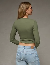 AE Cropped Long-Sleeve Lace-Up T-Shirt