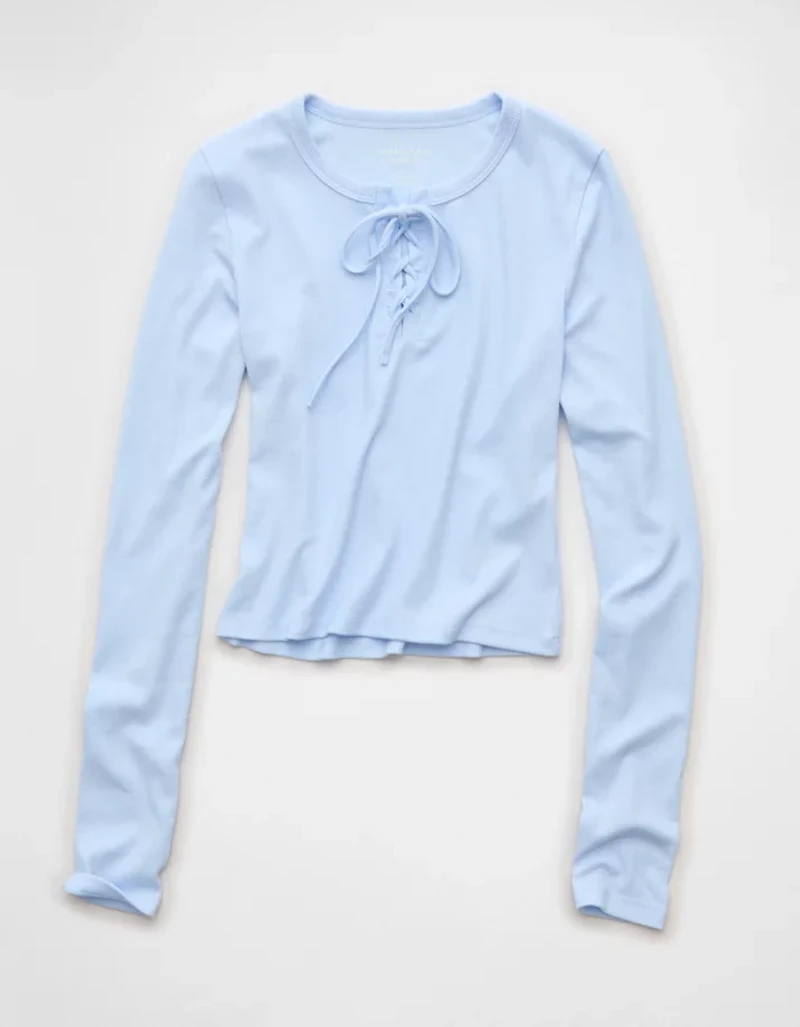 AE Cropped Long-Sleeve Lace-Up T-Shirt