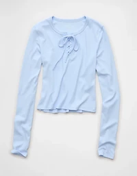 AE Cropped Long-Sleeve Lace-Up T-Shirt