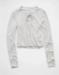 AE Cropped Long-Sleeve Lace-Up T-Shirt