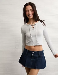 AE Cropped Long-Sleeve Lace-Up T-Shirt