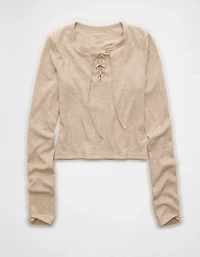 AE Cropped Long-Sleeve Lace-Up T-Shirt