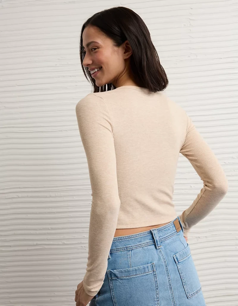 AE Cropped Long-Sleeve Lace-Up T-Shirt