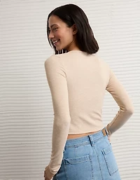 AE Cropped Long-Sleeve Lace-Up T-Shirt