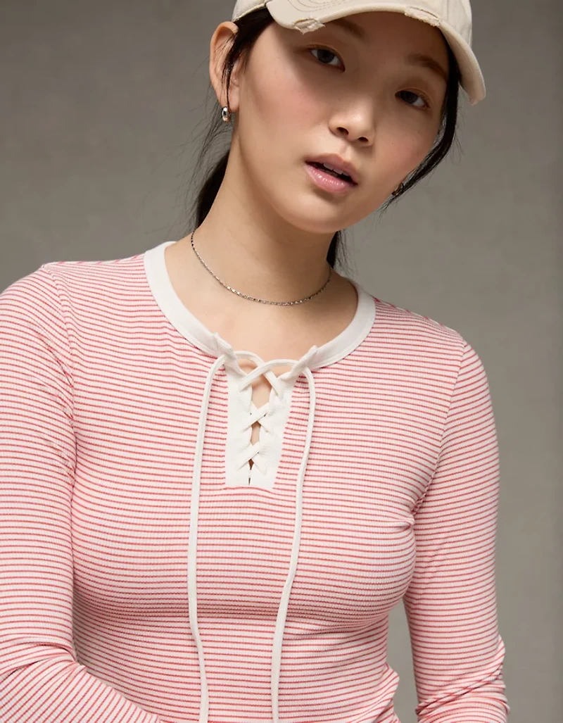 AE Cropped Long-Sleeve Lace-Up T-Shirt