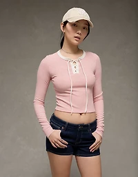 AE Cropped Long-Sleeve Lace-Up T-Shirt